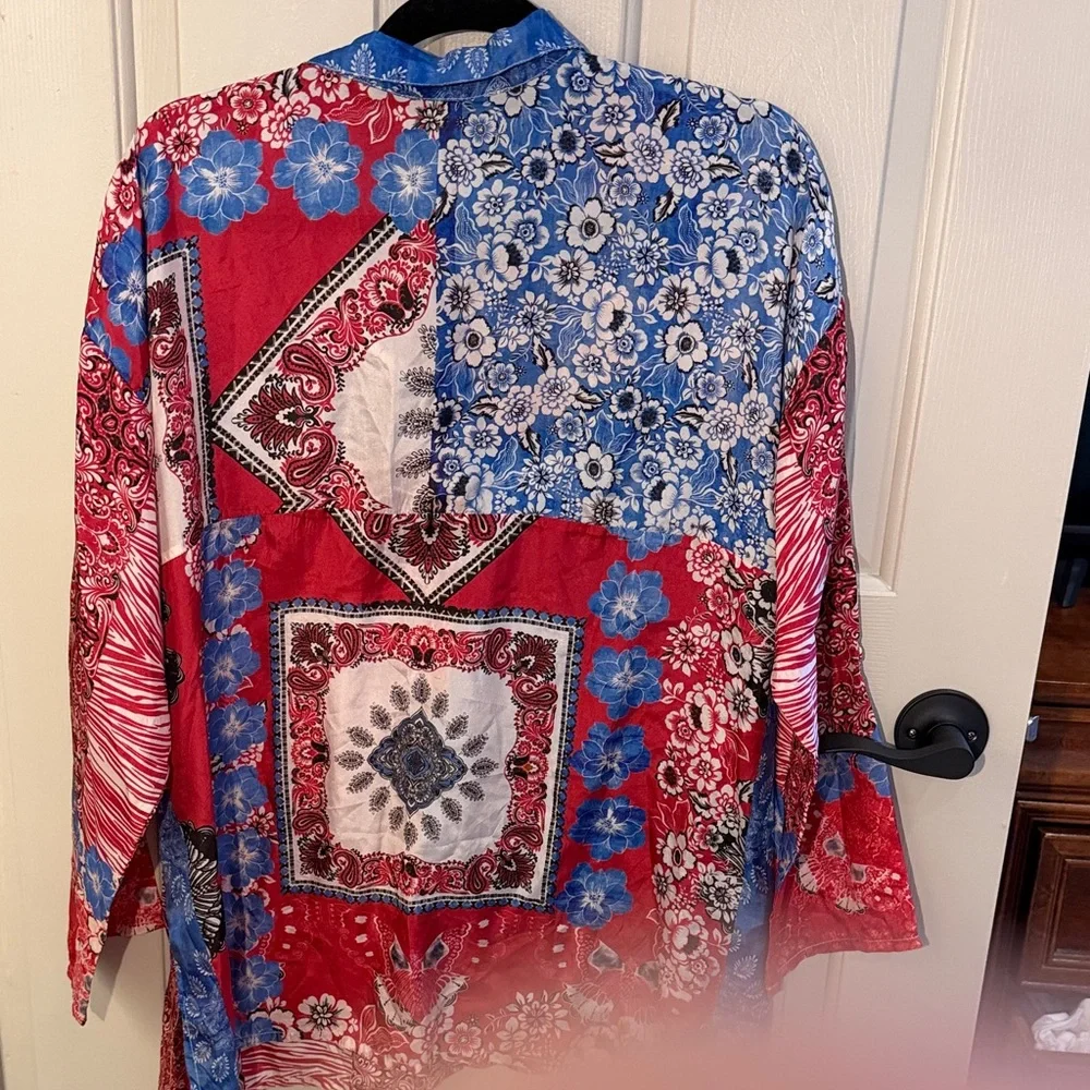 Johnny Was Red and Blue Floral Blouse - Picture 4 of 6